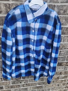 Riders by Lee Blue and White Plaid Shacket Button-Down Shirt